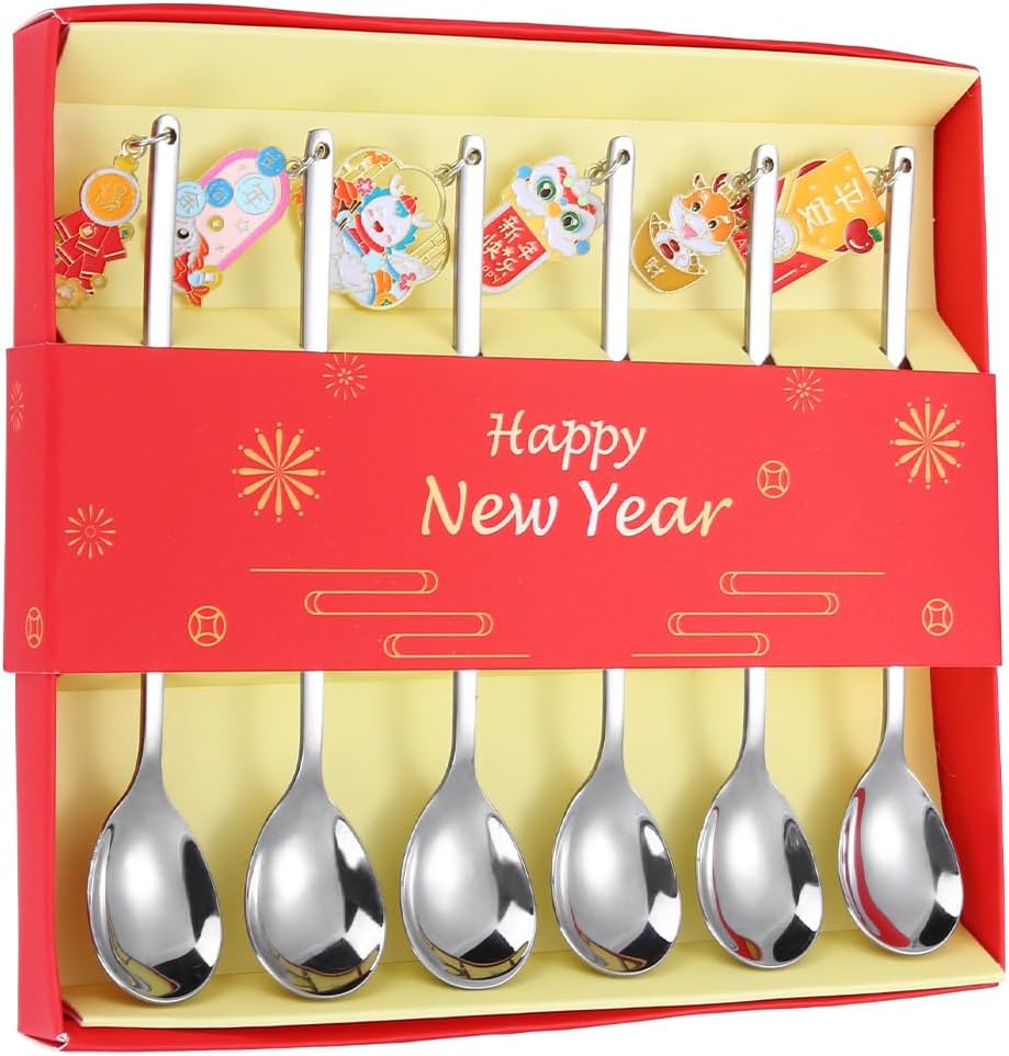 Silverware Flatware Set, 6/24/36/48/60/72pcs Pendant Stainless Steel Spoon Gift Box Set Creative Gold Tableware Coffee Spoon Dessert Fruit Spoon(Silver,36 Pieces)