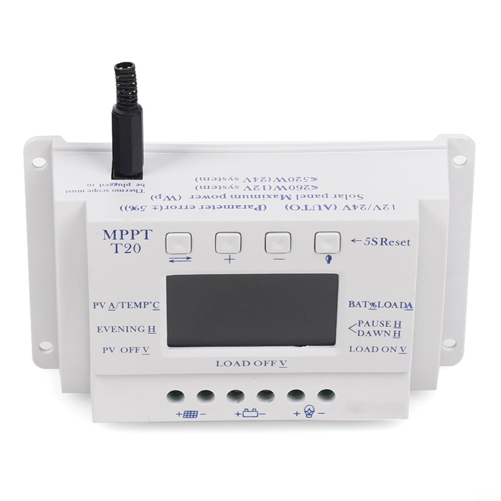 Regolatore per solare per pwm 20A 12V/24V Display LCD Regolatore