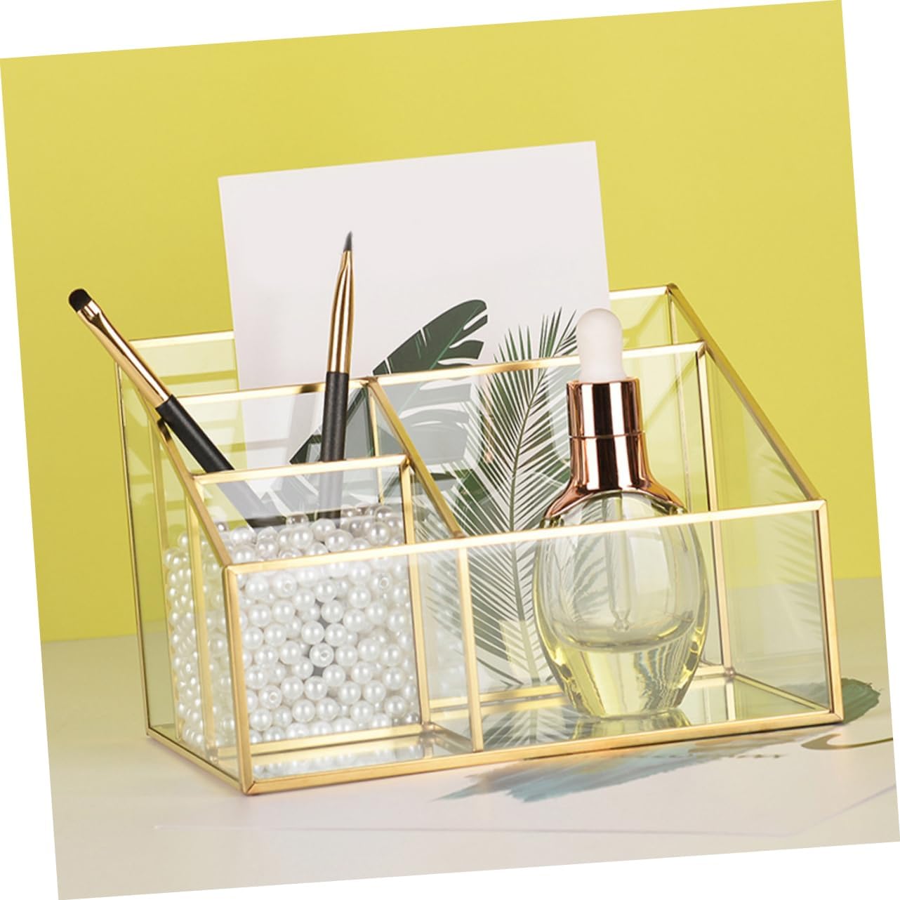 Healifty Glass Cosmetic Display Case with Frame Transparent Makeup Organizer for Skincare Jewelry and Brushes Desktop Storage Stand for Bathroom and Bedroom Keeps Accessories Neat and Easy
