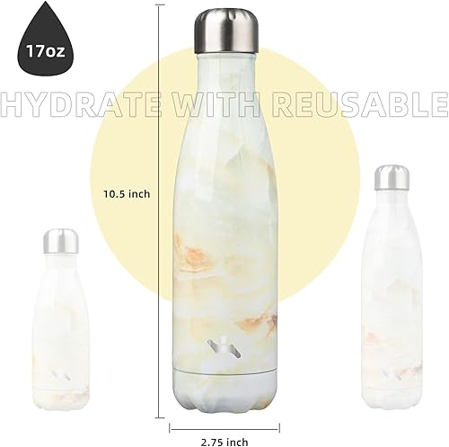 Miniatura 3 de Botellas de agua aisladas, termo de acero inoxidable de doble pared de 17 onzas para viajes deportivos, mármol y jade