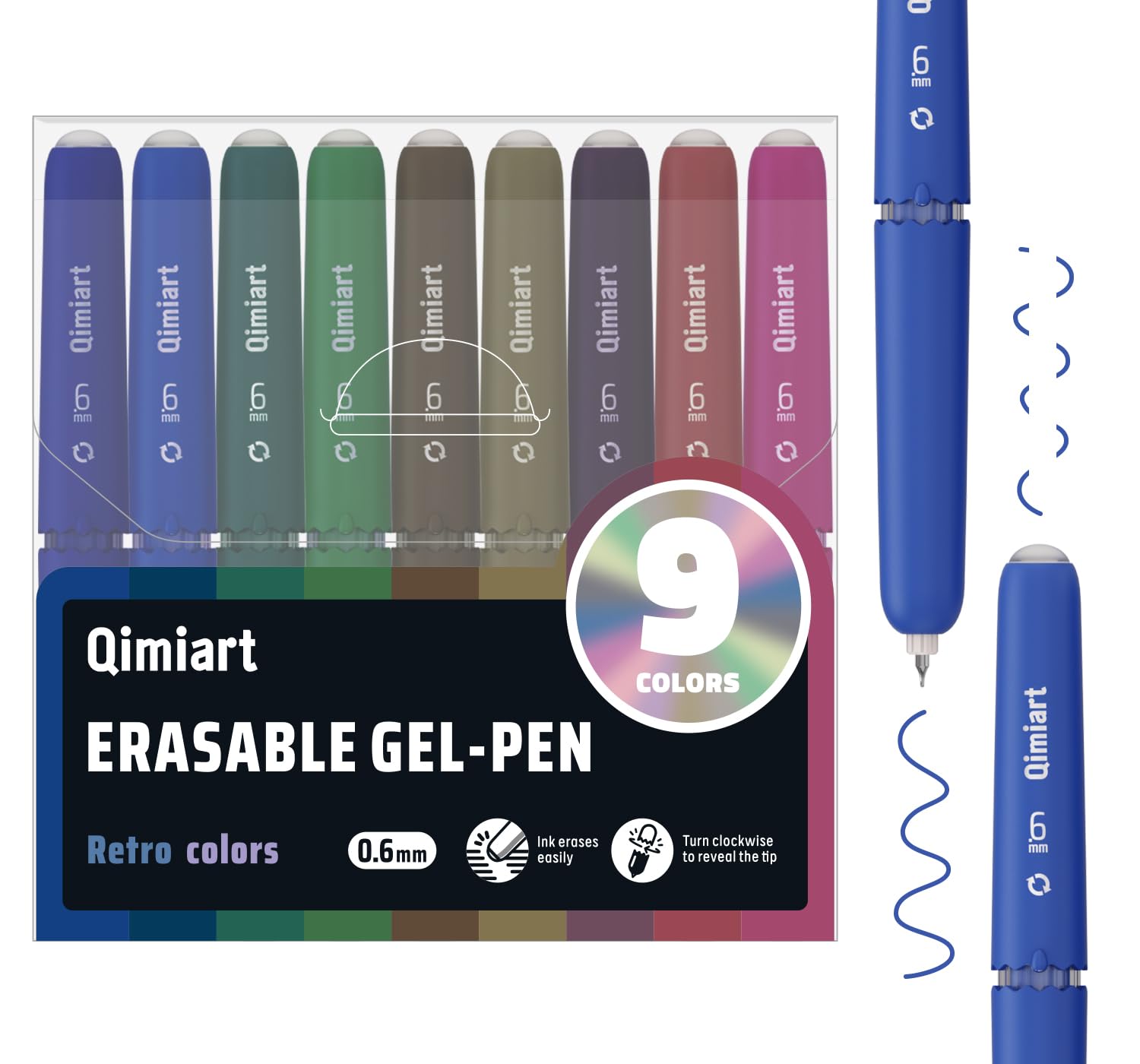 Confezione da 9 penne gel cancellabili, punta fine da 0,6 mm, retrattili a forma di uovo, texture opaca per una presa comoda, penne a inchiostro solido per disegnare, scarabocchiare, diario