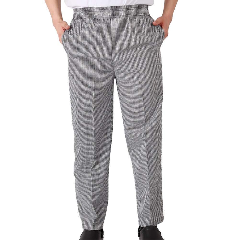 Jitong Men's Houndstooth | Semi Elastic Chefwear Pants Plus Size Elasticated Kitchen Work Pants Comfortable Catering Uniforms Chefs Trousers With Pockets - Xl