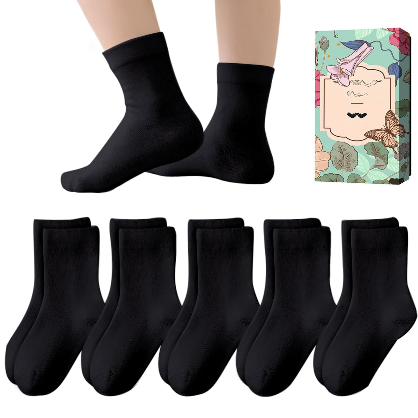 Kids Boys Girls Cotton Socks Unisex Athletic Crew Socks Casual Soft Socks Black 5-8 Years Old