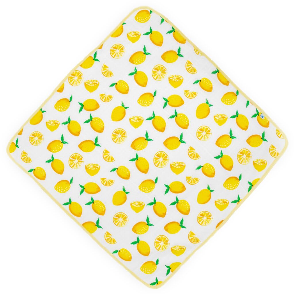Little Unicorn Toalla de baño con capucha de muselina de algodón y rizo para bebé, 100 % muselina de algodón y rizo, extra suave y absorbente, recién nacido, bebé, unisex, 30 x 30 pulgadas (limón)