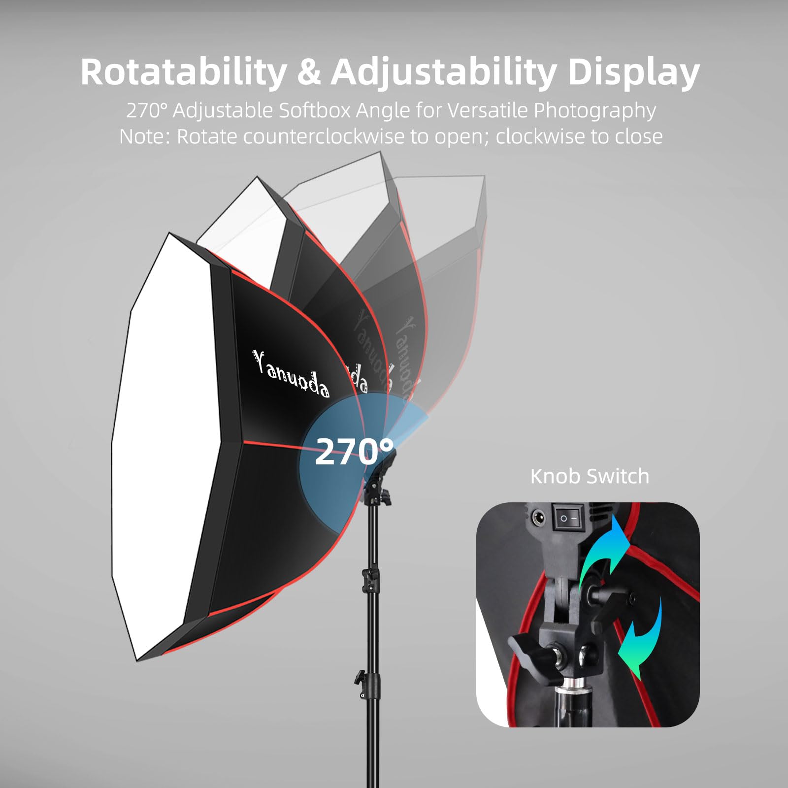 Kit d'Éclairage Softbox Octogonale 95cm Professionnelle - Lumière LED Vidéo 110W Dimmable IRC 97, avec Pied, Diffuseur & Nid d'abeille, Softbox pour Portrait, Video, Youtube, TikTok