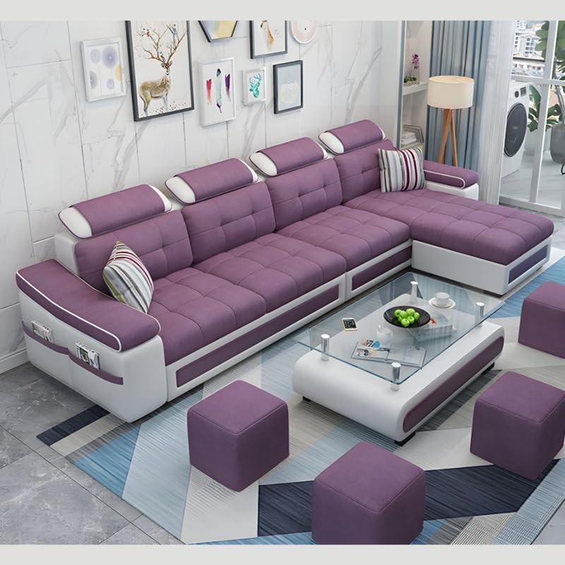 Image of Homax. - Jasmine L Shape Model Attractive Sectional Sofa Set with Stunning Smart Center Table for Living Room,Set of 8 Items.Upholstery-Premium Fabric