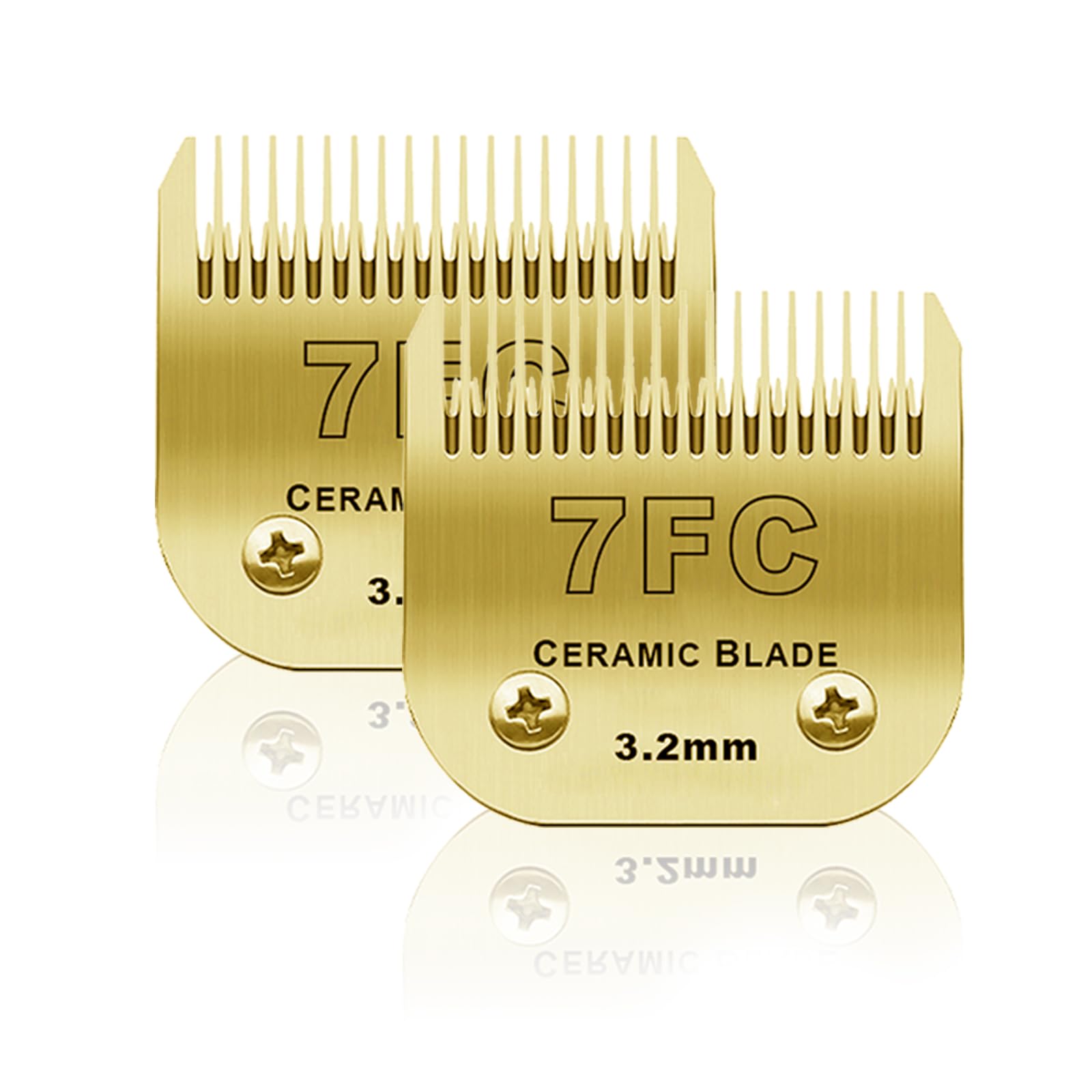 BESTBOMG 2 Pezzi 7FC - Lama di Ricambio per toelettatura di Cani, Compatibile con Le Serie Heiniger/Moser Max45/Andis/A5, Taglia 7FC Taglio Lunghezza 1/8" (3,2 mm), Oro