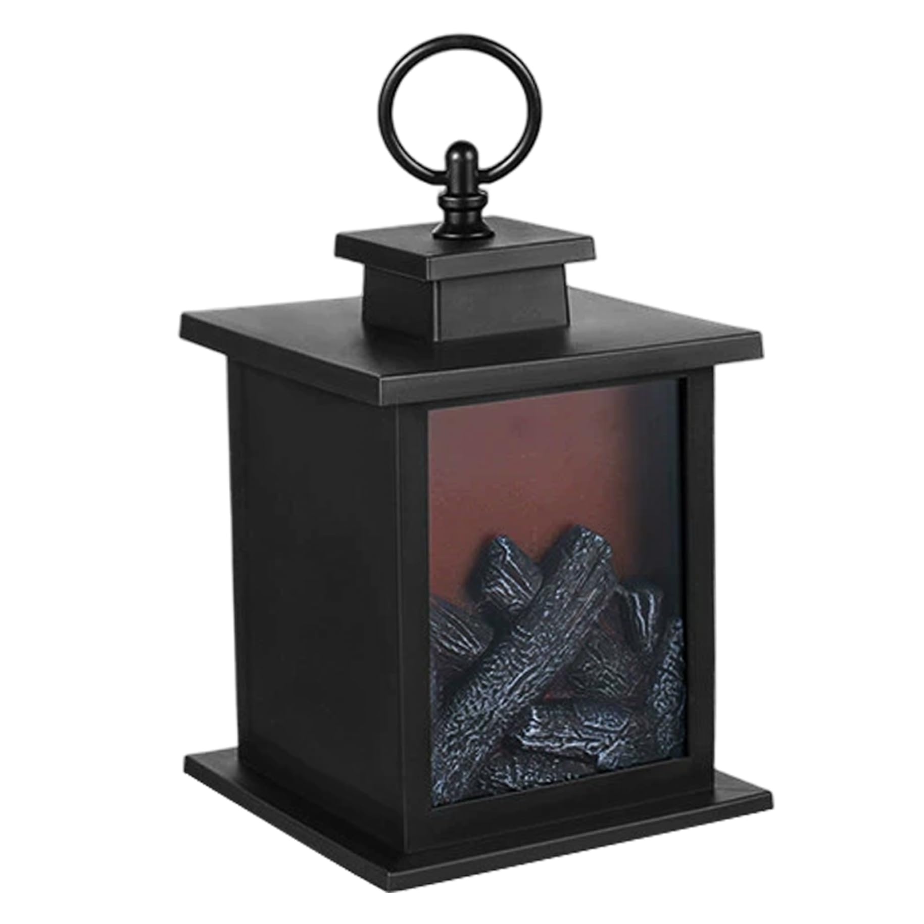 Small Electric Fireplace Lantern, Realistic Flame Effect Battery Powered Faux Fire Place for Tabletop- Faux Fireplace