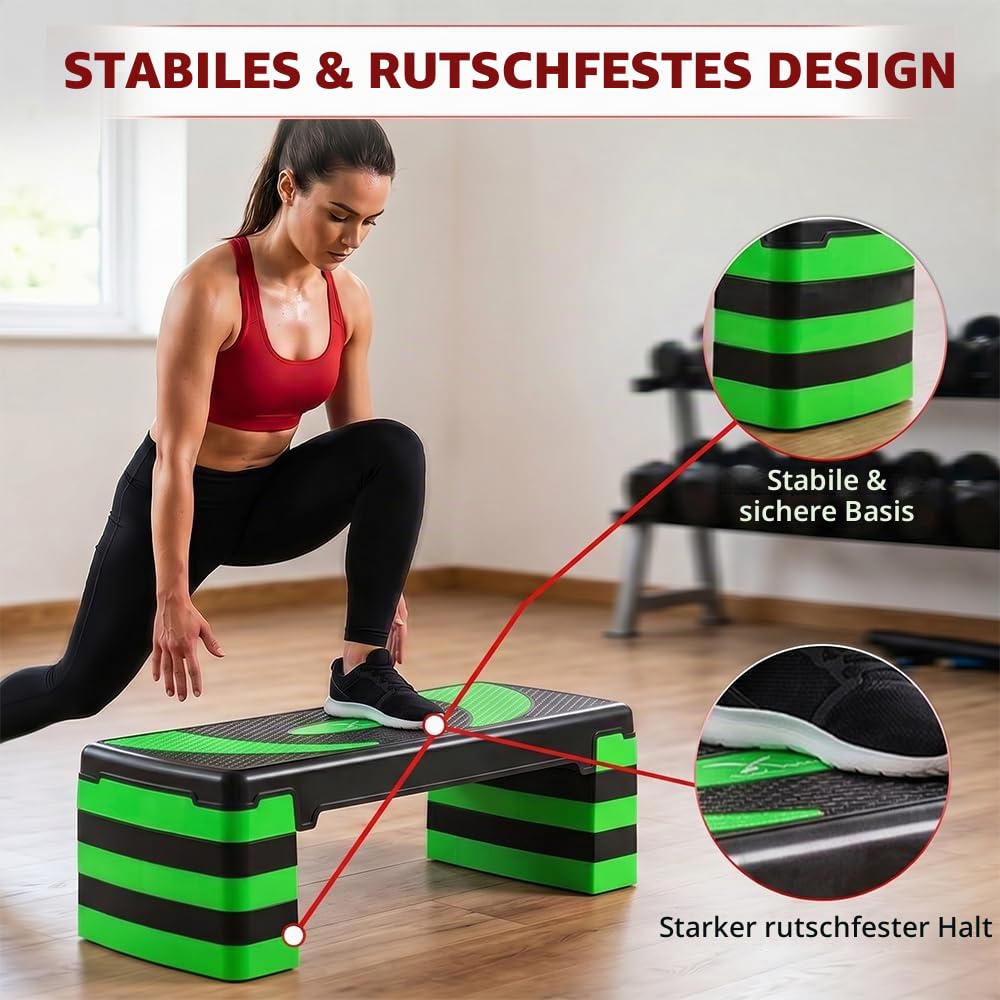 MAXSTRENGTH Fitness-Stepper für Training, 5-fach höhenverstellbar, 10 cm, 15 cm, 20 cm, 25 cm, 30 cm, rutschfeste Trittfläche für Aerobic-Übungen, Ausdauer, Cardio, Yoga, Routinen