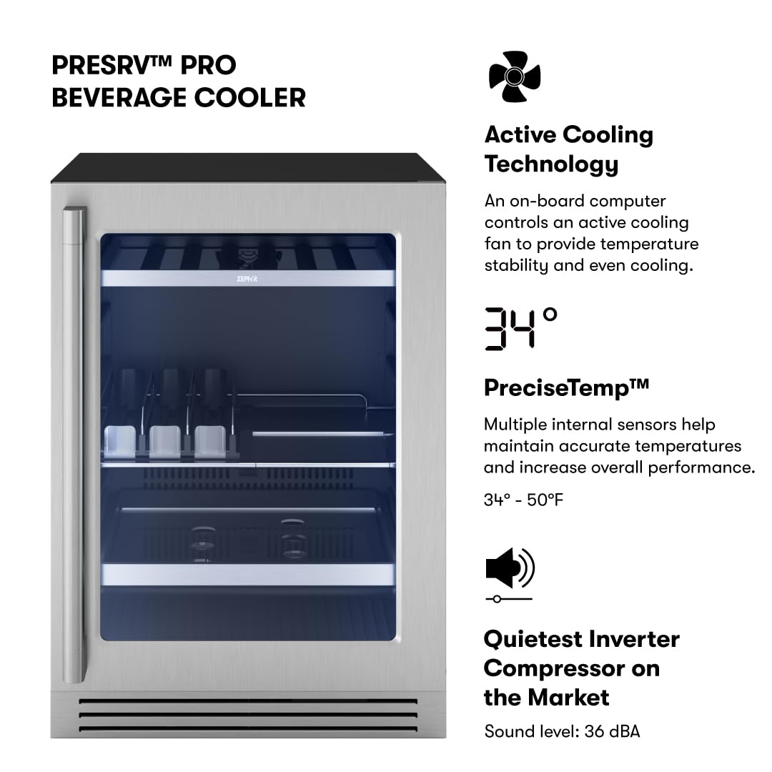 Zephyr 24" Wine Fridge & Beverage Refrigerator Single Zone Under Counter - Mini Wine Cooler Cellars Small Beer Fridge Cabinet Drink Chiller Freestanding Wine Beverage Cooler, 7 Bottles,112 Cans on Fridge.com - View 2