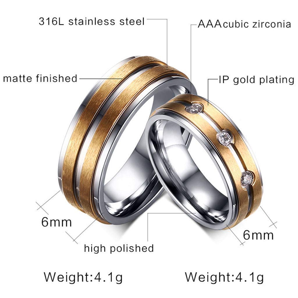 Elegancka stal tytanowa Złoty pierścionek dla par Simple cam Diamond CR-026, Thereisadrill, 11#, Rozmiar: 8#, Kolor: Thereisadrill (Kolor: Nodrill, Rozmiar: 14#)