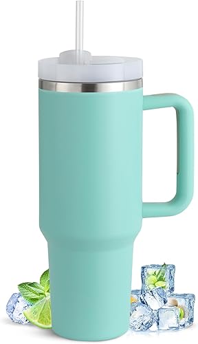 Miniatura 8 de Vaso de 40 onzas con asa y tapa de pajilla, acero inoxidable 2 en 1 aislado al vacío para bebidas calientes y frías, taza de viaje, regalo para