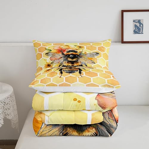 Miniatura 5 de Lindo juego de ropa de cama de abeja de miel, tamaño matrimonial, juego de edredón con estampado de panal de abeja, relleno de edredón geométrico
