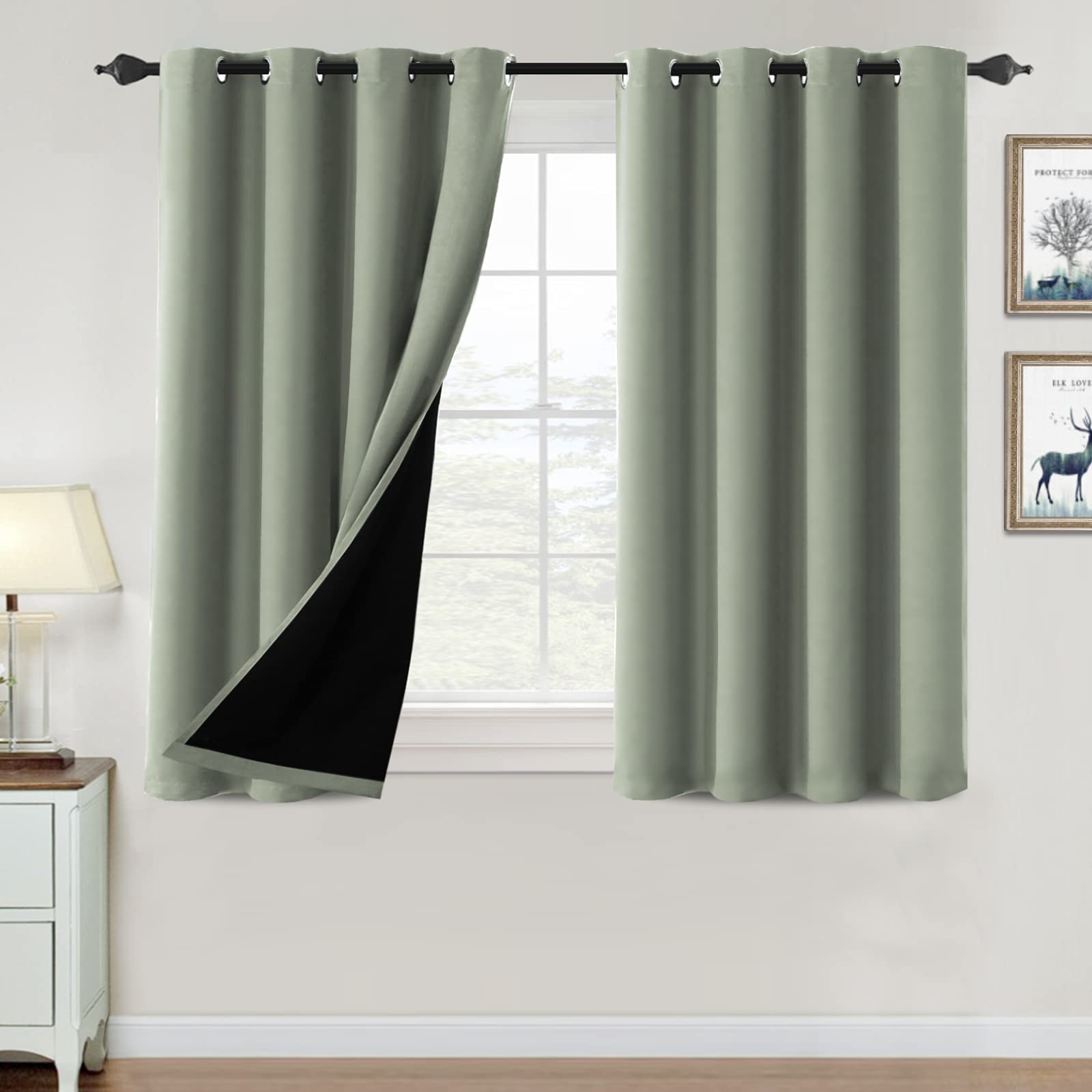 H.VERSAILTEX 100% Blackout Curtains for Bedroom Thermal Insulated Blackout Curtains 45 inch Length Full Light Blocking Window Drapes for Living Room
