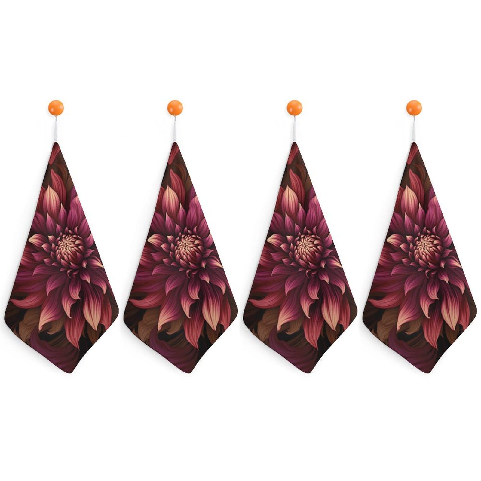 Wine Red Artistic Flower Washcloth with Hanging Loop Quick Dry Microfiber Hand Towel Highly Absorbent Wash Cloth Reusable Makeup Remover Cloth Soft Feel Fingertip Towel for Bathroom