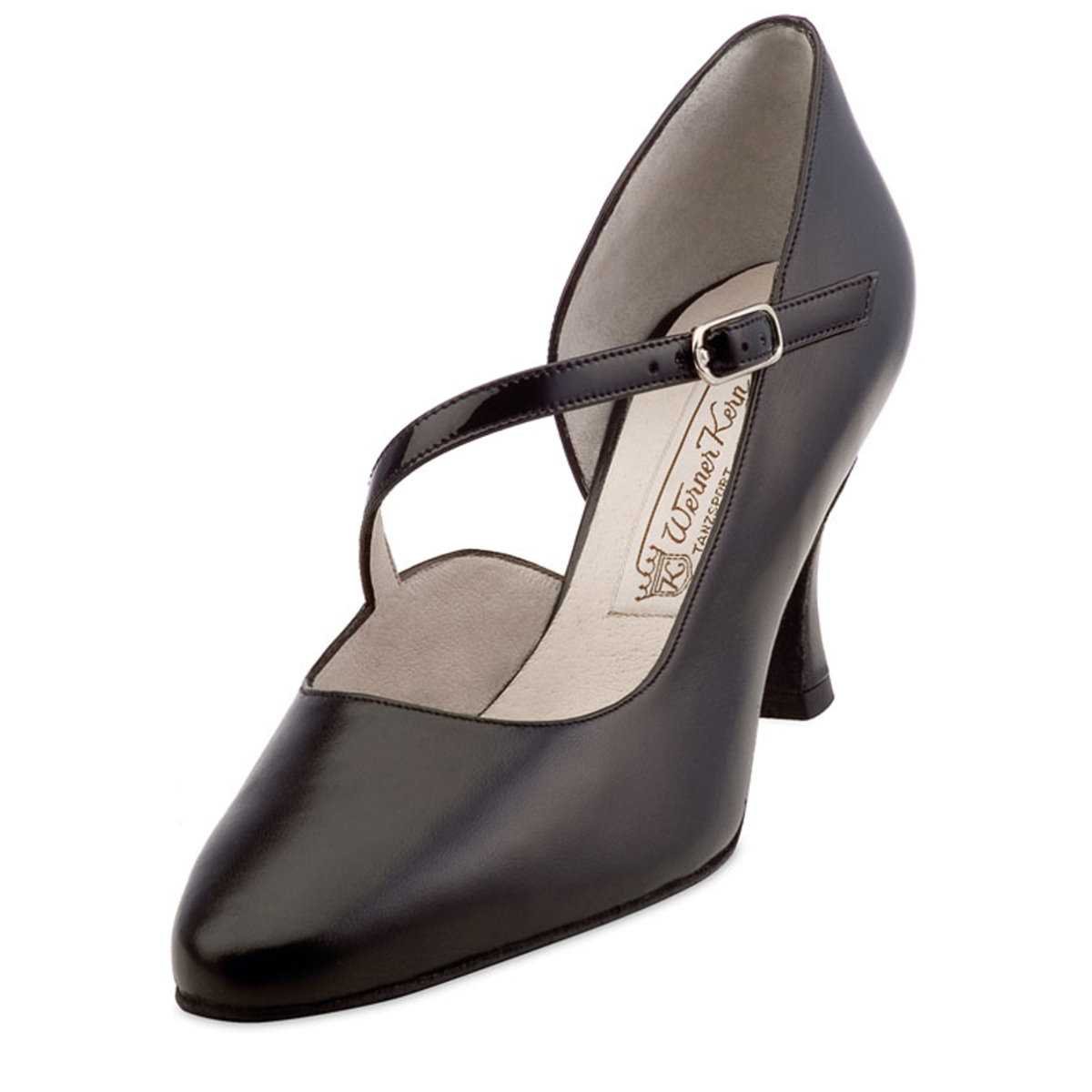 Werner Kern Damen Tanzschuhe Rita 5,5 - Leder Schwarz - Normalweite - 5,5 cm Flare Absatz - Rauledersohle - Made in Italy