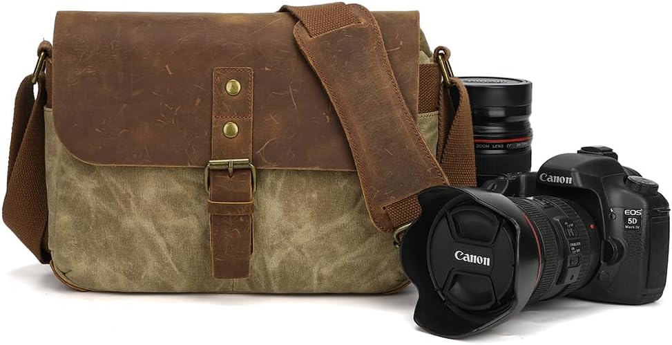 peacechaos Camera Bag, SLR DSLR Waterproof Canvas Camera Case, Vintage Padded Shoulder Bag for Women and Men … - Image 8