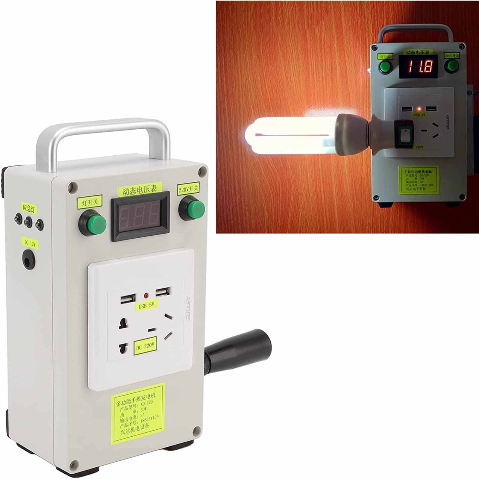 Draagbare generator, Draagbare Hand Crank Generator 30W Kleine Dynamo Outdoor Handleiding Emergency Telefoon Oplader Met 3-28V DC-DC spanningsregelaar voor thuis kamperen buiten smartphone-oplader(Onl