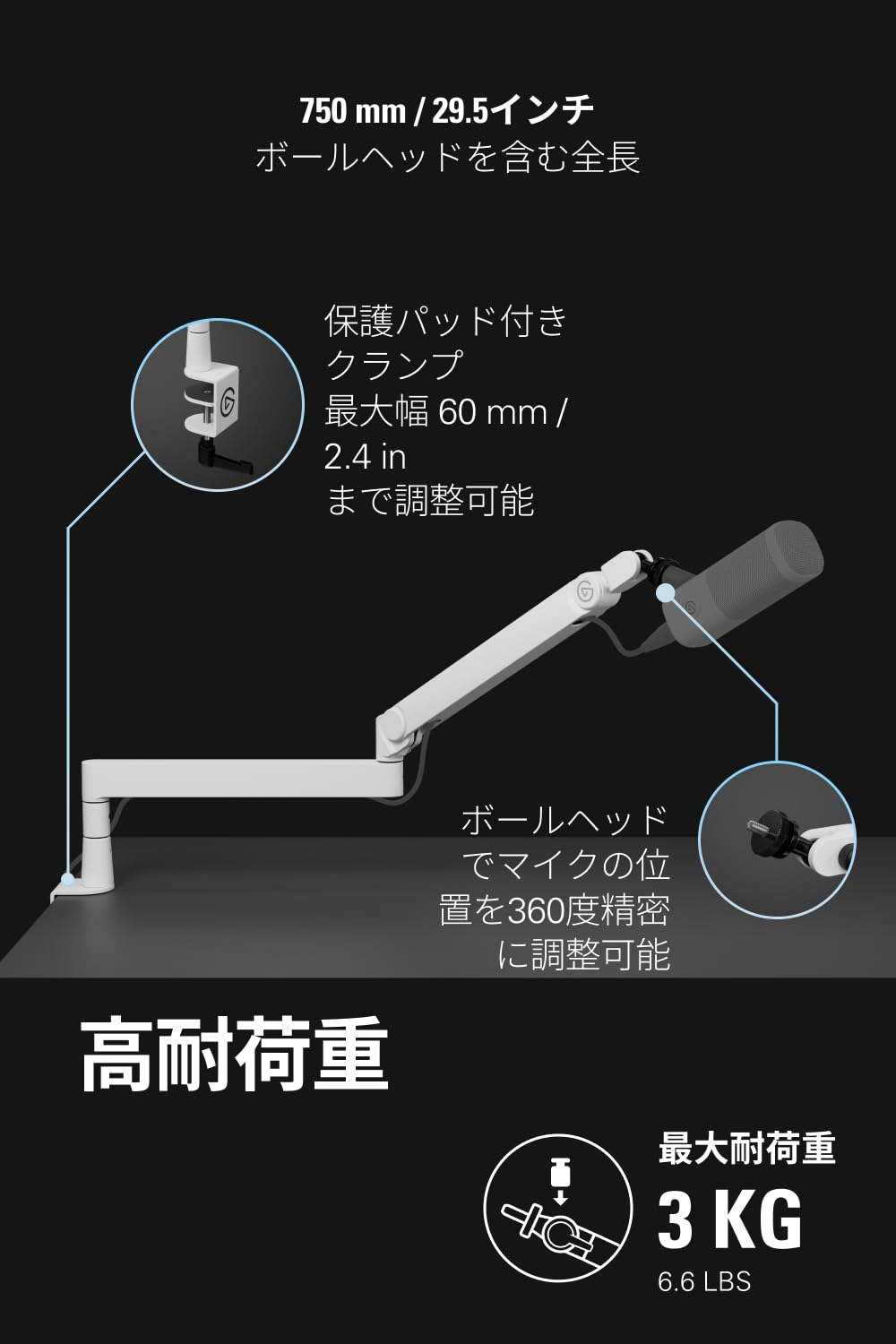 Amazon.co.jp: 【Amazon.co.jp限定】Elgato Wave Mic Arm Pro White