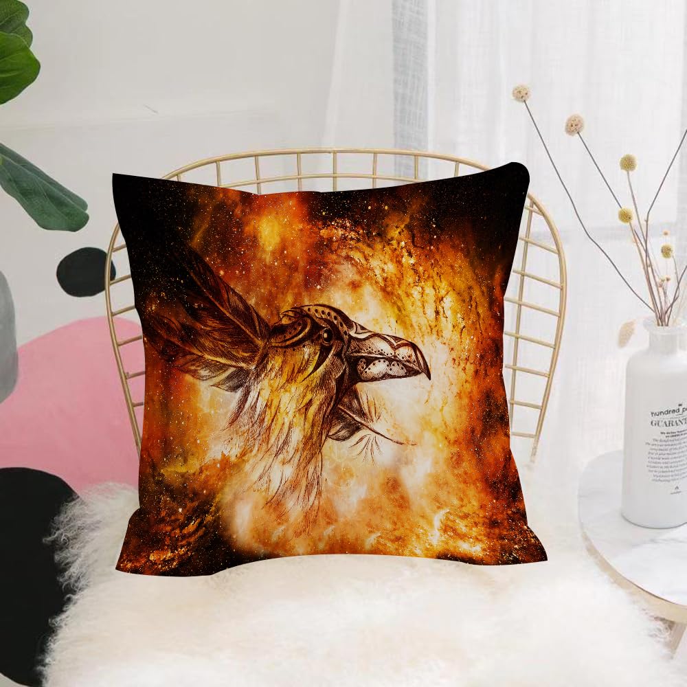 HYOSXW Cushion Cover,Throw Pillow Case Home Decorative for Living Room Bedroom Sofa Chair 16X16 Inch,ornamental raven drawing with feathers in cosmic space.,Pillowcase 40X40cm