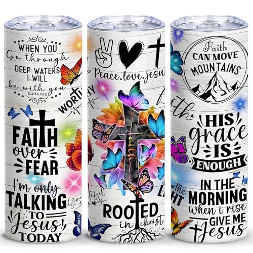 20oz Christian Bible Verse Butterfly Stainless Steel Tumbler with Lid,1 Pcs
