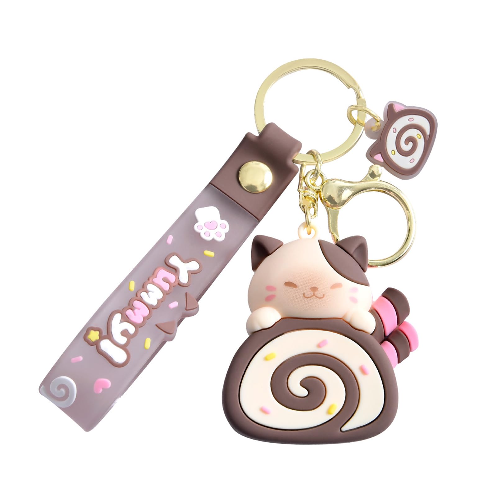 WYLZLKX Cartoon Cat Cake Roll Keychain Jewelry Cat Cake Roll Pendant Keyrings Phone Lanyard Key Chain Charm for Bag Purse