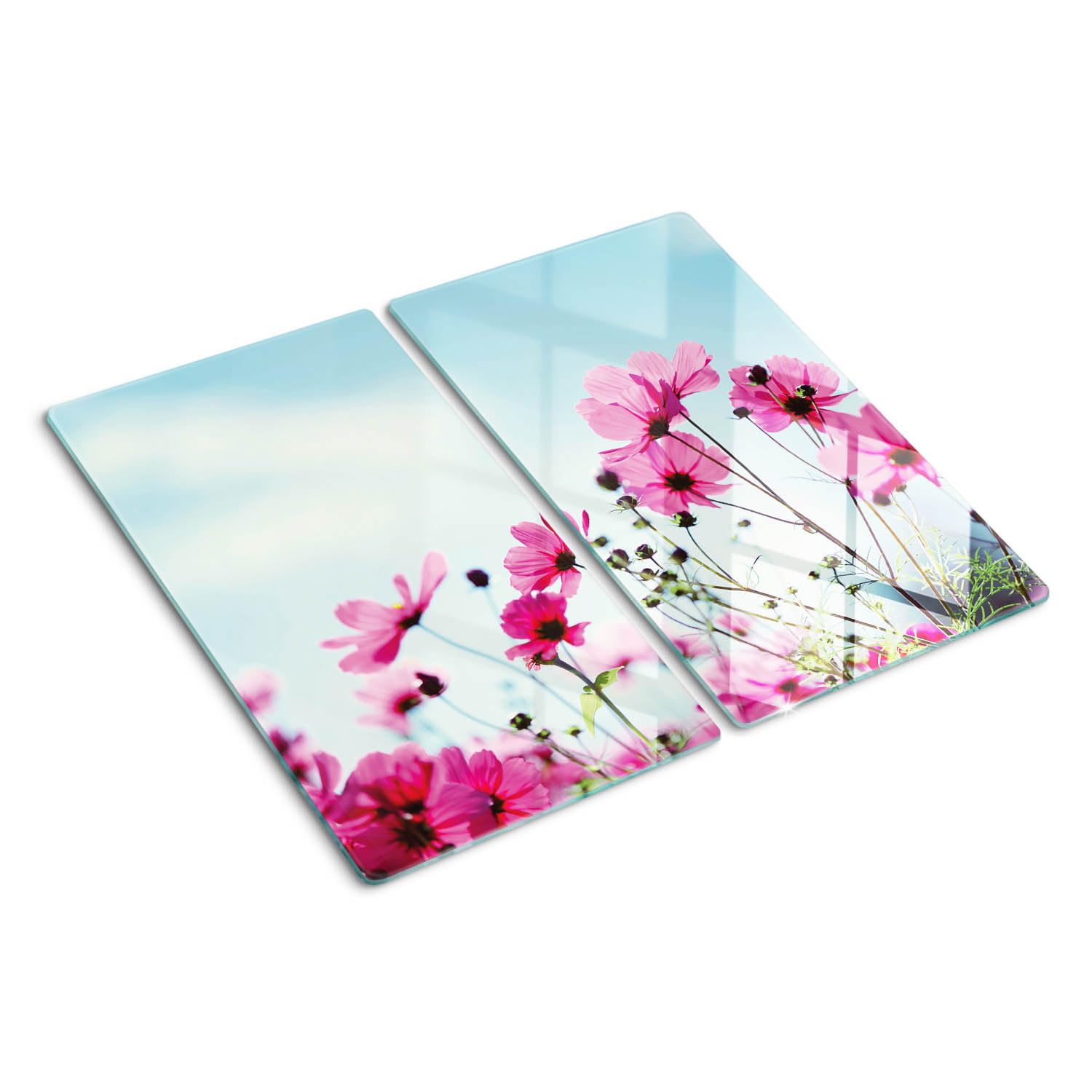 Planche à découper en verre trempé élégante 2x30x52 cm motif fleurs de cerisier résistant