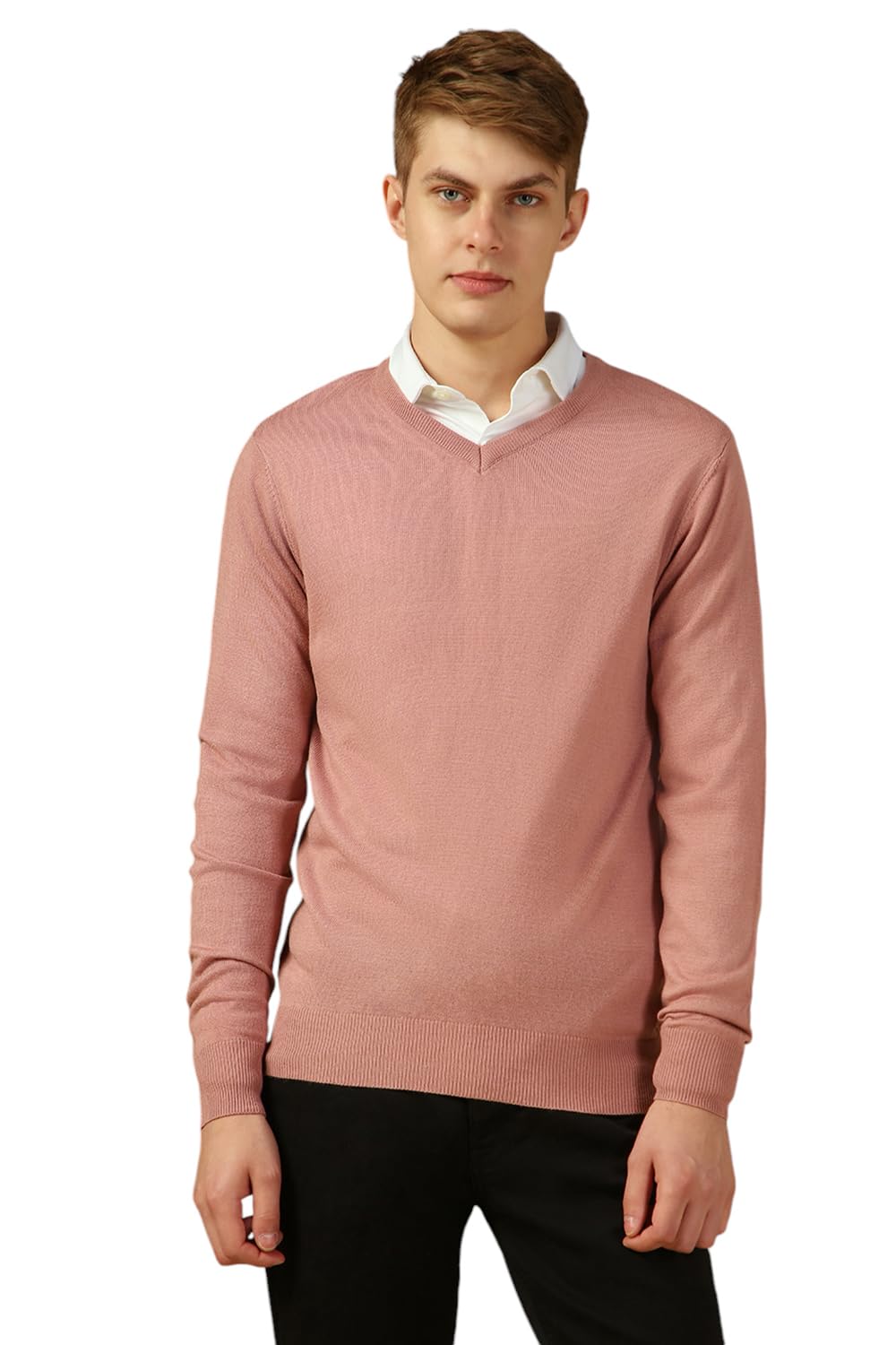 Men Acrylic Solid Slim Fit Full Sleeve V-Neck Pullover-image-49