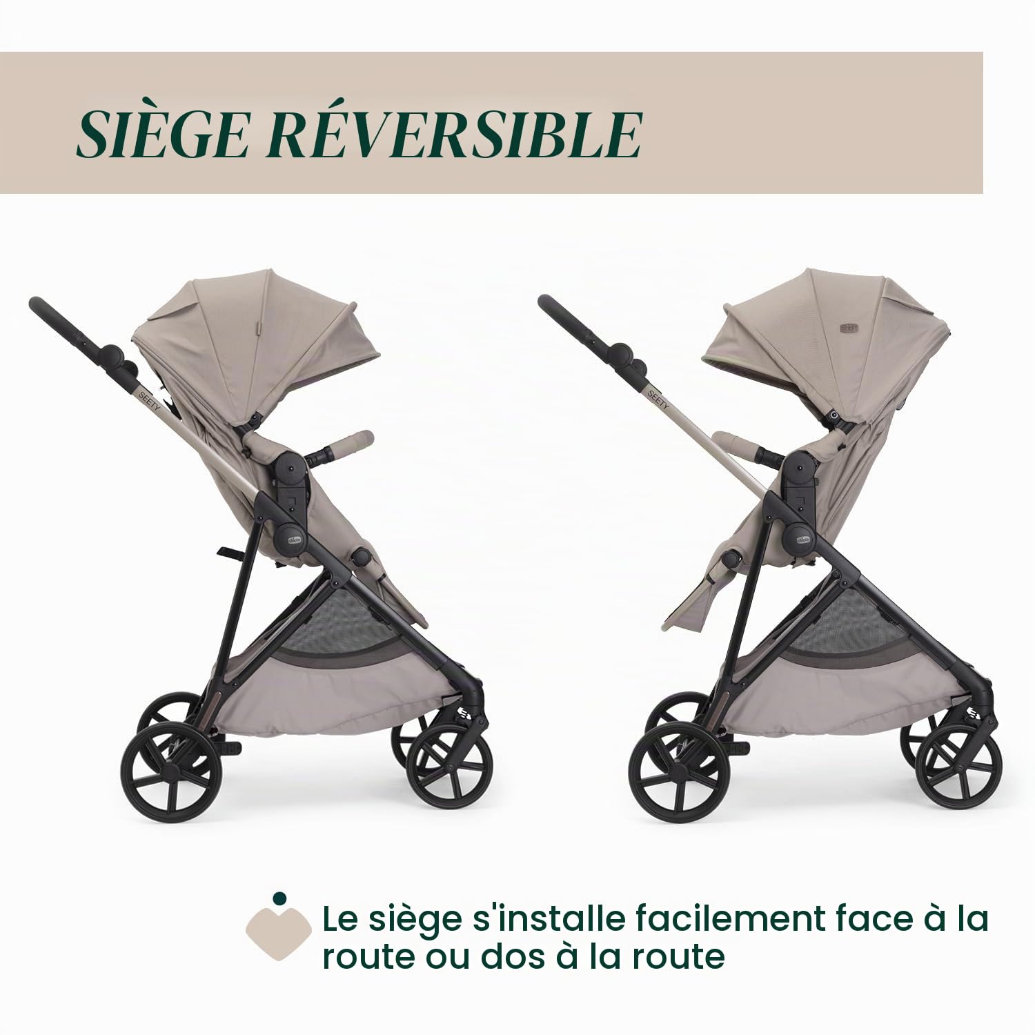 Chicco Poussette Seety, Poussette Légère et Compacte de 0 Mois à 4 Ans, Charge Max 22 kg, Poussette Pliable, Dossier Inclinable, Fermeture Automatique en 1 Geste, Canopy Pare-soleil et Habillage Pluie