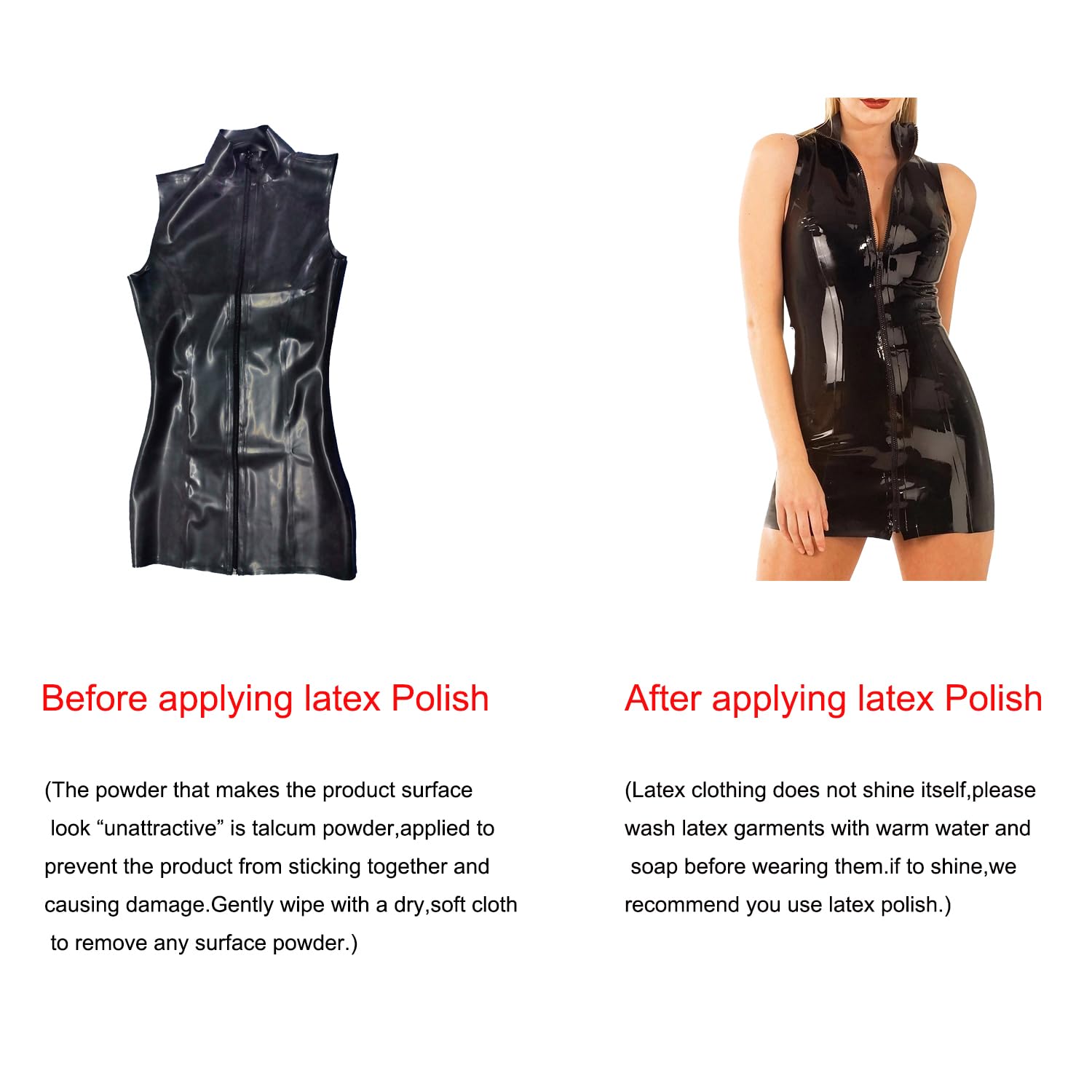 Robe en Latex Femme,Jupe en Latex sans Manches à col Haut avec Fermeture éclair Devant,Mini Robe Moulante Caoutchouc