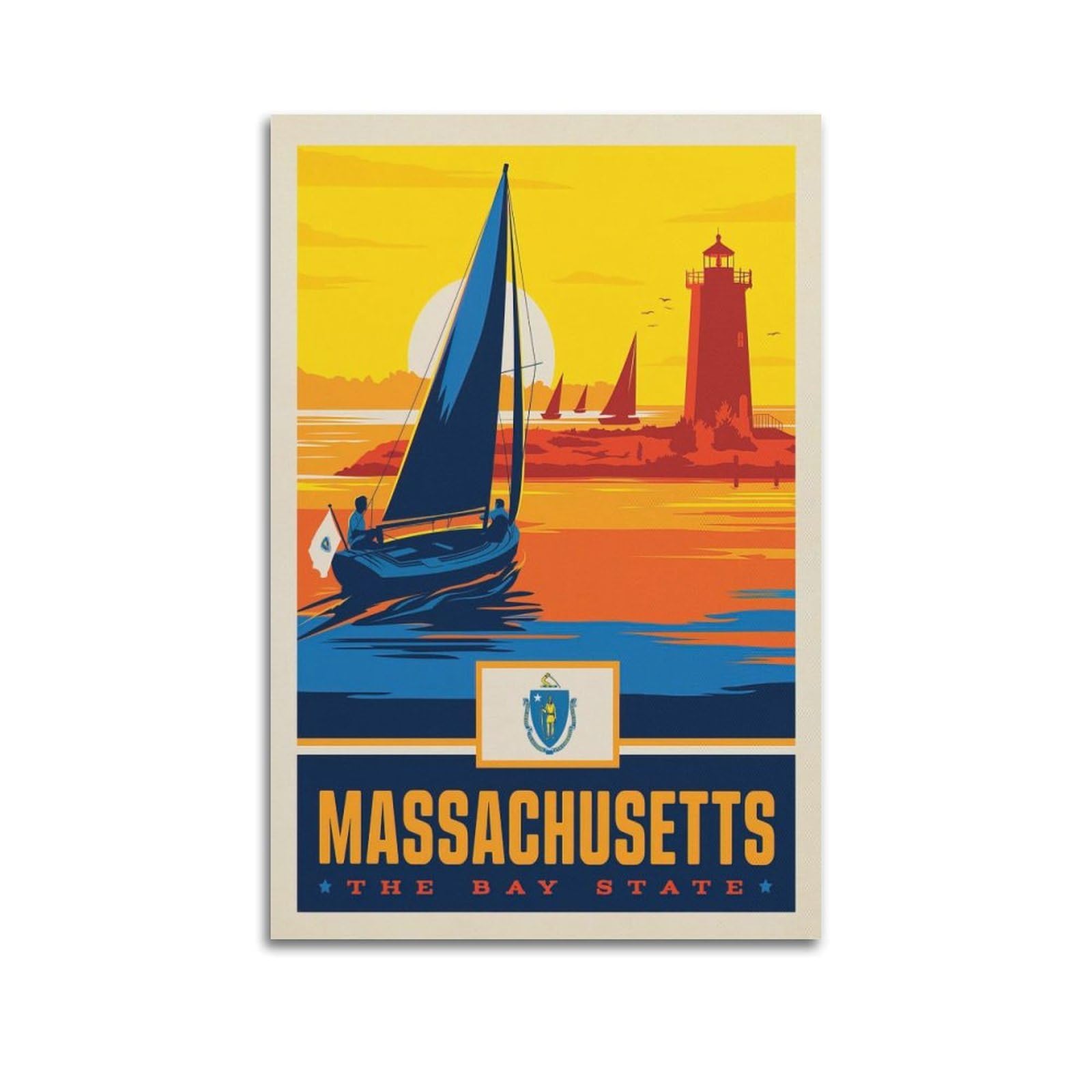 DLJGDS Vintage Travel Posters Massachusetts State Pride Decorative Painting Canvas Wall Posters And Modern Family Bedroom Decor 24x36inch(60x90cm)