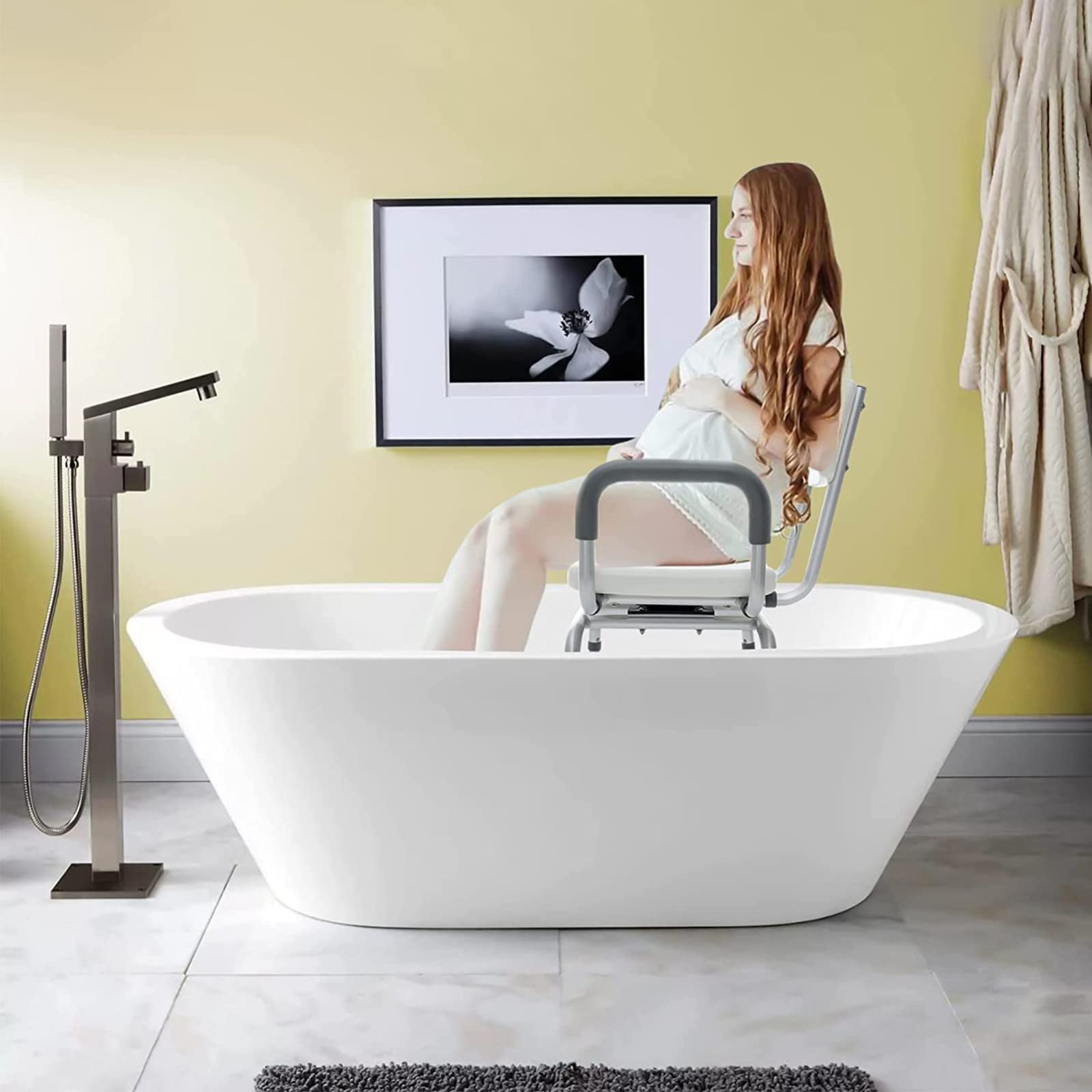 Silla de Ducha giratoria para bañera, Asiento de la Ducha Asiento Ajustable Silla de baño de 360 ° con reposapiés Acolchados Silla de Ducha Trasera para Personas Mayores para Personas Mayores