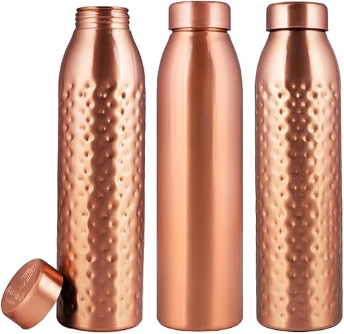 Vista 7 de NORMAN JR, Botella de agua de cobre de 1 litro, caja de regalo de 3, llano, un recipiente ayurvédico hecho de cobre puro, te ayuda a beber más agua