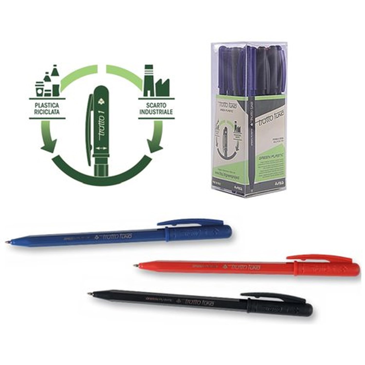 Tratto 1 Green Ecological Ballpoint Pen, Multi-Colour, Pack of 24, multi-coloured, 1 count (Pack of 24) - Image 2