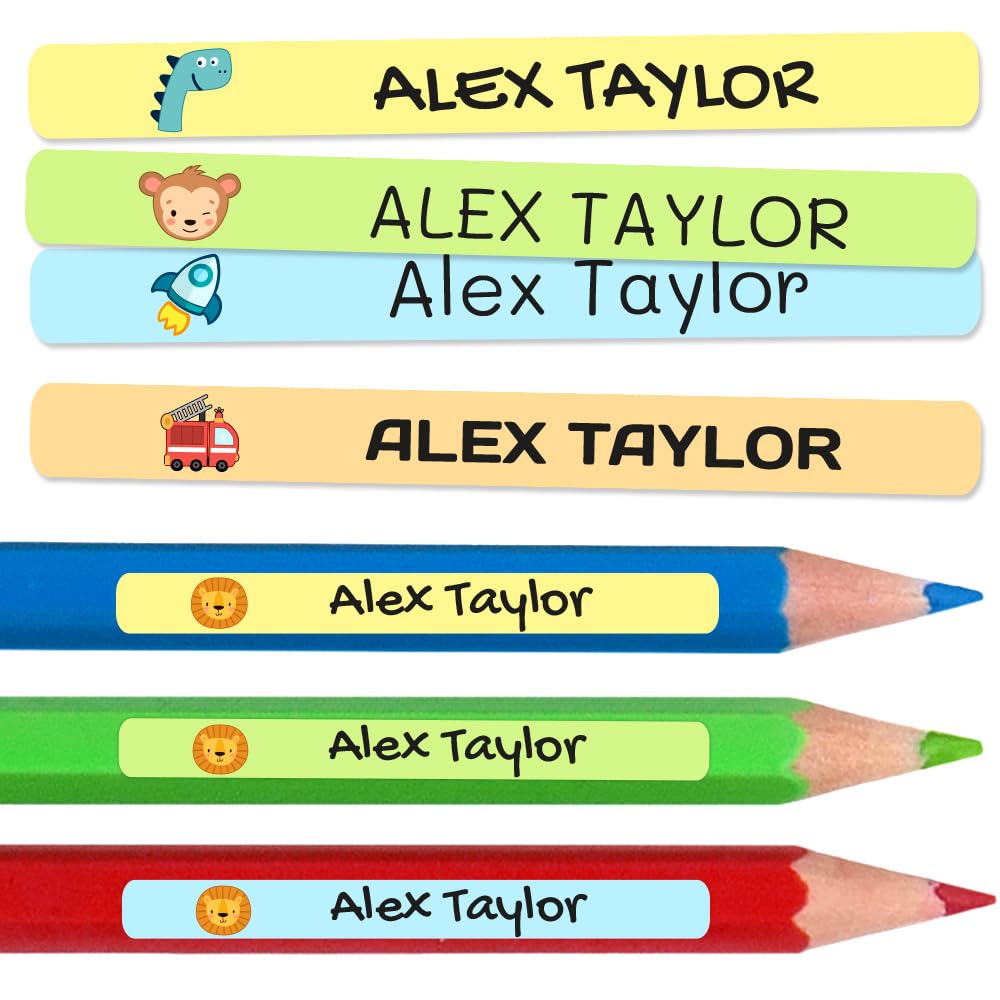 150 Personalised Sticky Labels for Pencils and Ballpoint Pens School Stickers with Name for Marking Items Waterproof Stickers for School and Nursery Dimensions 4.6 x 0.6 cm