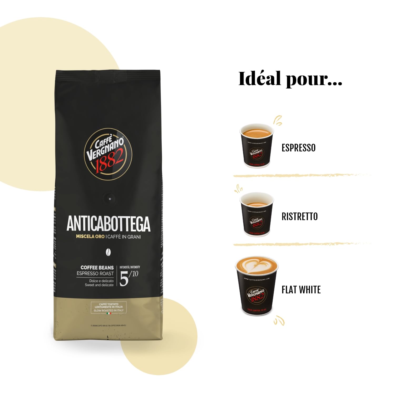 Caffè Vergnano 1882 – Café en grains Antica Bottega - 1 Paquet de 1 Kg