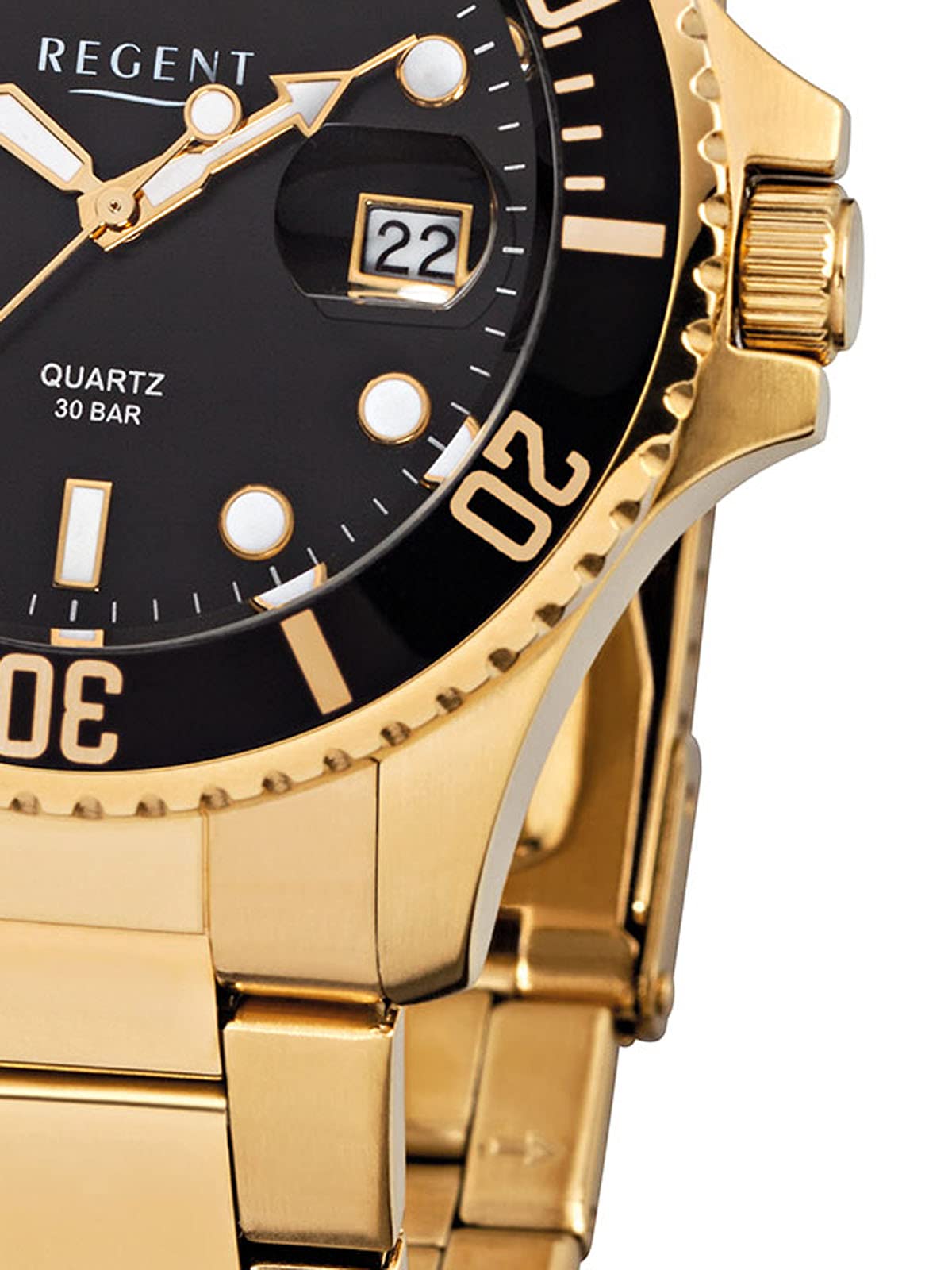 Regent Herren-Armbanduhr Elegant Analog Stahl ionenplattiert gold-Armband gold Quarz-Uhr URF370