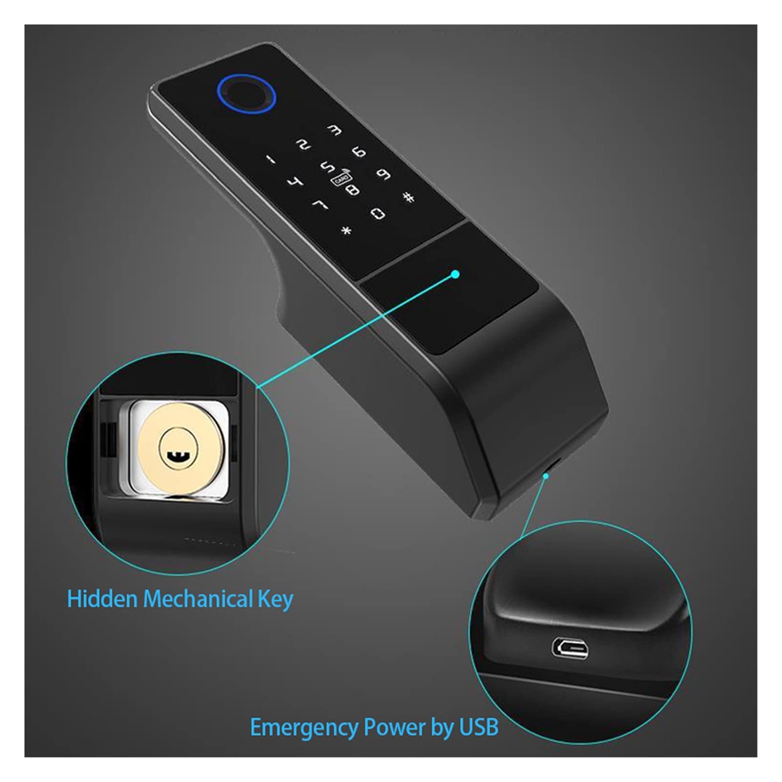 Serratura intelligente per porte, Impermeabile all'aperto intelligente IP65. Serratura della porta dell'impronta digitale CIRCUITO INTEGRATO Carta RIM Electronic Motise Block WiFi Knob(Basic (no APP))