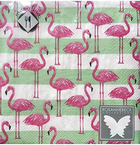 Mesafina Rosanne Beck Cocktail Beverage Paper Napkins, Stripe Pink Flamingo, 40 ct