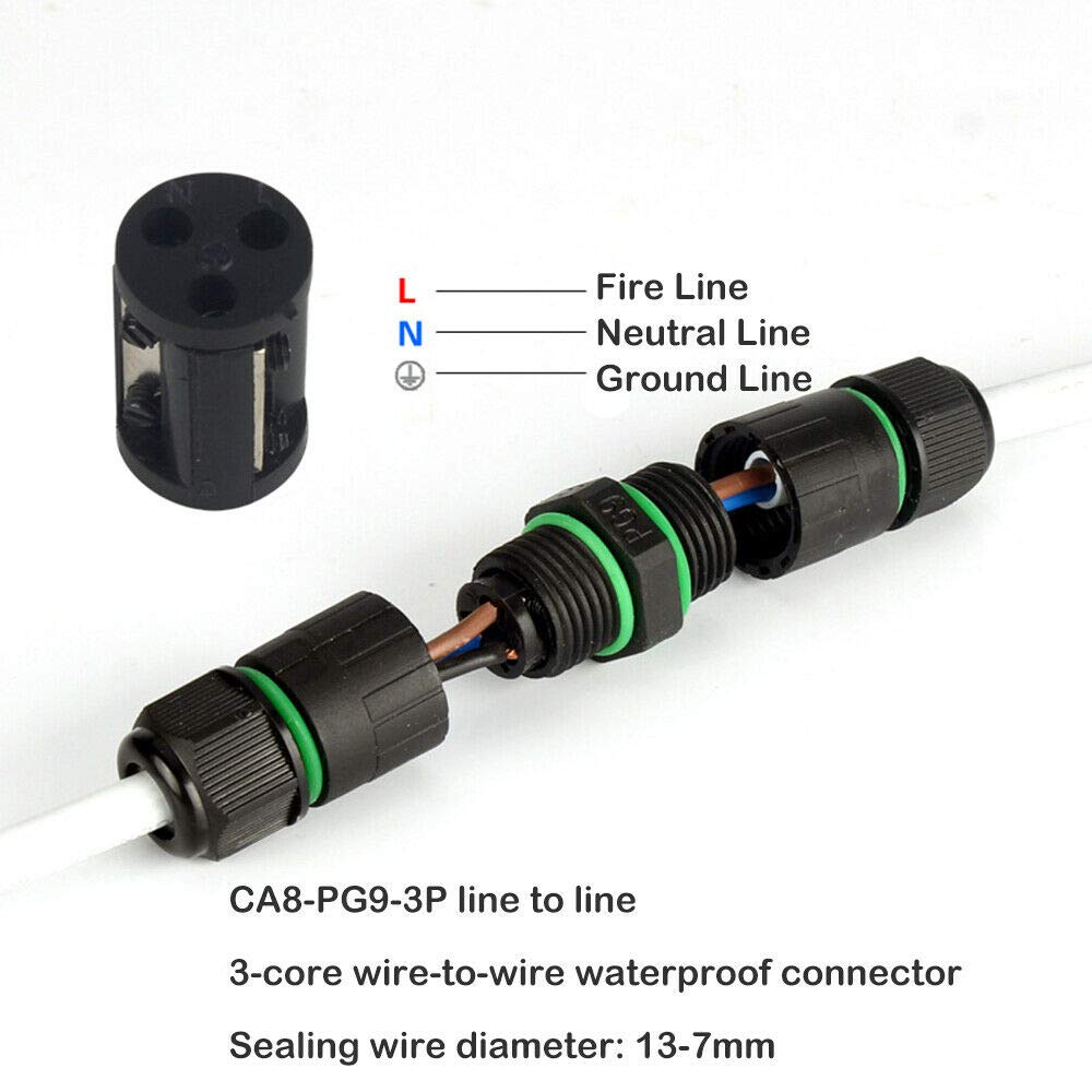 Boîte De Jonction étanche – IP68 3 Broches En Forme De T (0-8 Mm) Connecteur De Câble Extérieur, Lot De 2 Connecteurs Pour éclairage Extérieur Et
