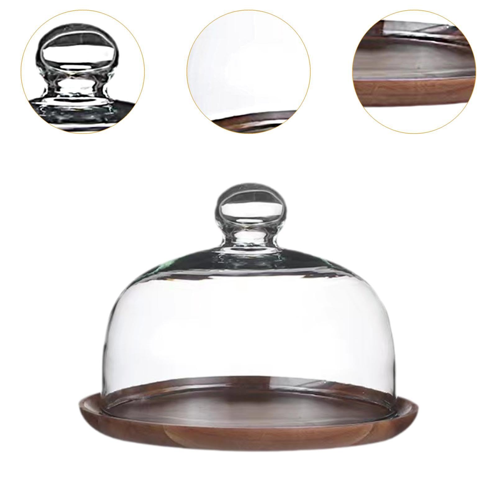 perfk Alzata per Torta in Legno con Coperchio in Vetro, Supporto per Torta, Piatto da Dessert, Vassoio per Esposizione di Torte, per Dolci, Muffin, Coperchio da 18 Cm