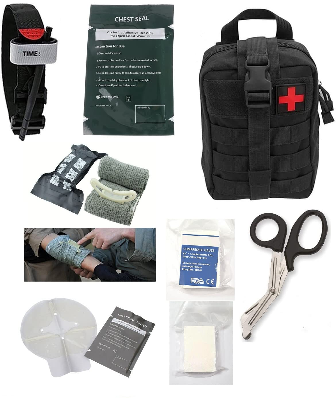 Sponsored Ad – Emergency Survival First Aid IFAK Kit with Tourniquet, 6" and 4" Israeli Bandage, Chest Seal, Compressed Guaze, Trauma Shear : UK Seller