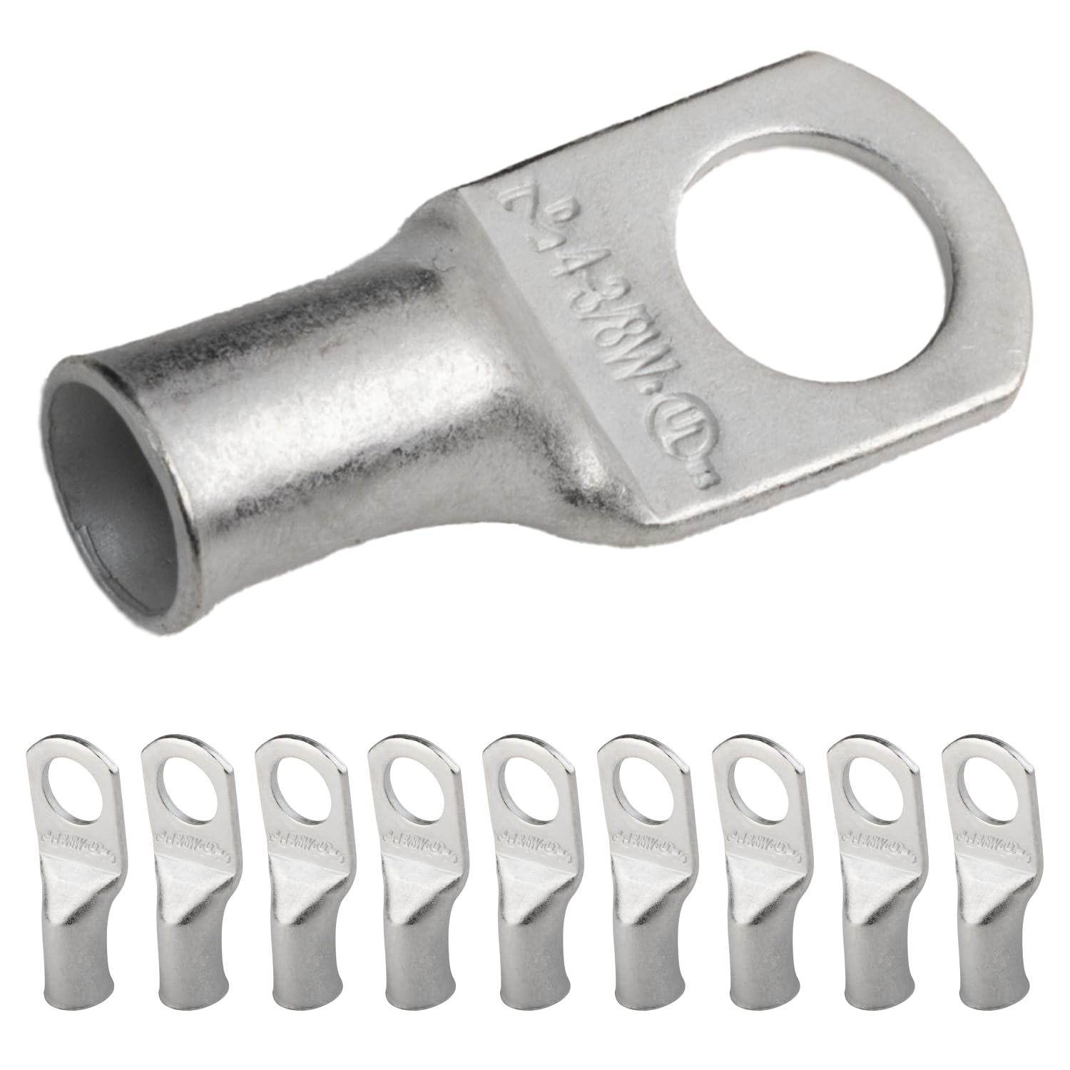 SELTERM 4 AWG (25 mm²) - 3/8" (M10) ⌀ Hole (Wide) UL Marine Grade Wire Lugs, Battery Cable Ends, Tinned Copper Eyelets, Tubular Ring Terminal Connectors [B40] - 10 Pack — image 1