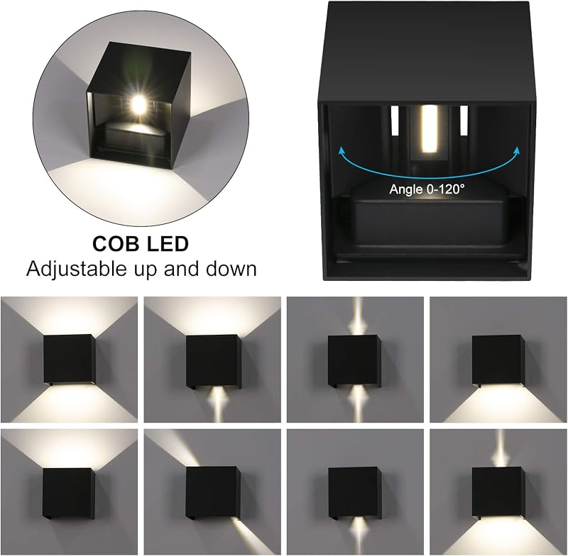 ledmo 8 darabos LED fali lámpa 12W IP65 vízálló kültéri beltéri fehér 4000K - Black 4000k-8pcs