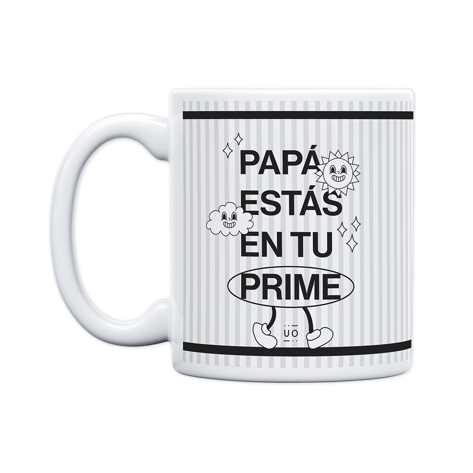 UO Mug with Message Dad, You are in Your Prime. Mug for Breakfast. Gift Full of Love for Dad. Original Detail for Father's Day. Capacity 350 ml, Ceramic.