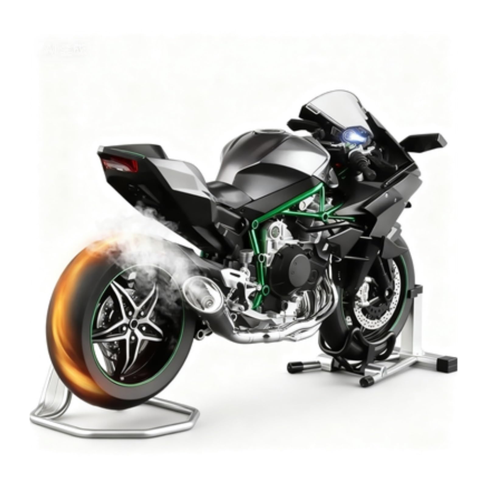 HASCBUYC 1:6 Compatible with H2/H2R Motorcycle - Metal Die-cast, Realistic Light/Sound, Working Steering/Suspension, Refillable Spray - Advanced Collectible(Gray)