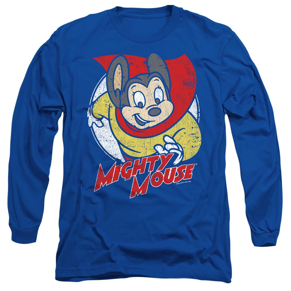 Mighty Mouse Mighty Circle Mens Long Sleeve T Shirt, Royal Blue, Small