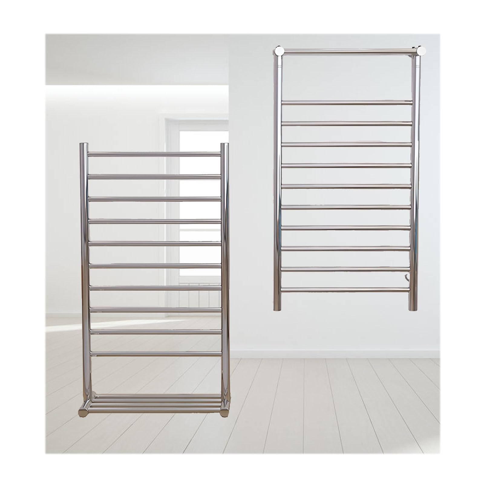 Toallero calefactable de pared en acero inoxidable plateado para mantas