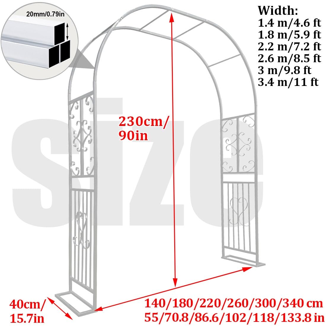 Biały metalowy łuk altanowy do roślin pnących, stalowa krata, pergola, dekoracje na wesela i do przestrzeni zewnętrznych, 3,4 x 2 m, łuk ogrodowy