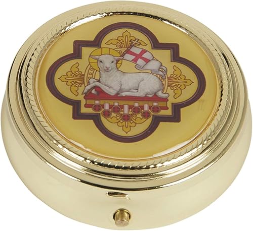 Cordero de Dios Agnus Dei en tono dorado con tapa epoxi, 2 1/4 pulgadas